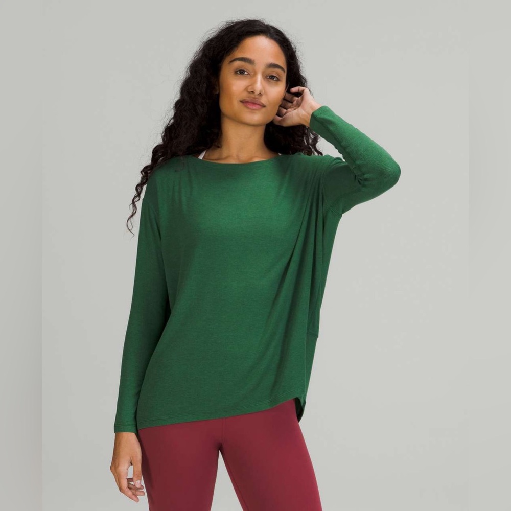 Lululemon Back in Action Ribbed Long Sleeve Shirt Heathered Everglade Green